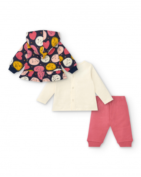 Ensemble fille rose avec veste imprimé chatons collection