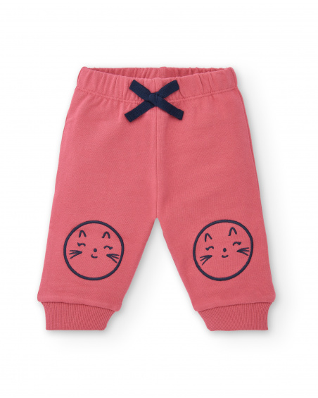 Ensemble fille rose avec veste imprimé chatons collection