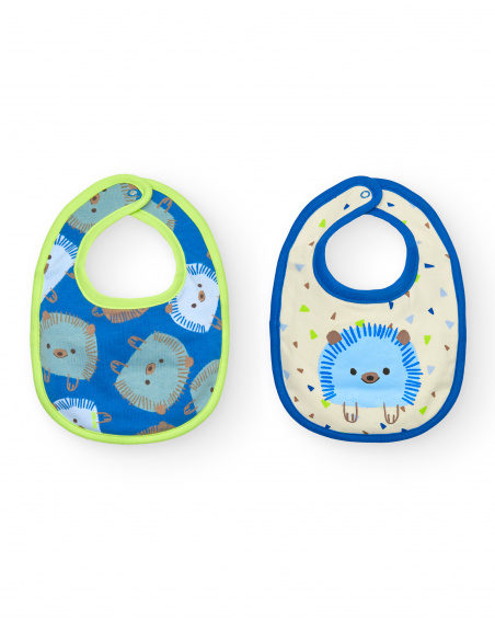 Lot de 2 bavoirs garçon bleu et beige imprimé animalier