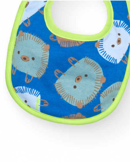 Lot de 2 bavoirs garçon bleu et beige imprimé animalier