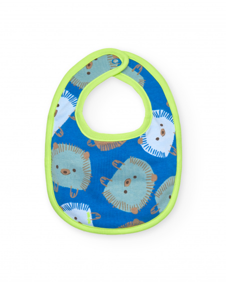 Lot de 2 bavoirs garçon bleu et beige imprimé animalier