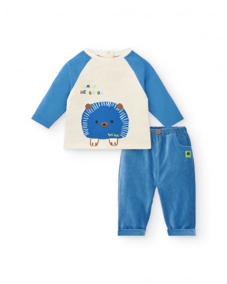 Ensemble t-shirt et pantalon bleu garçon imprimé hérisson