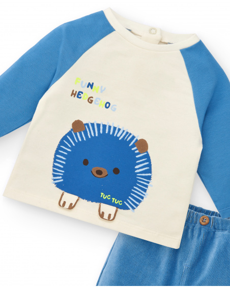 Ensemble t-shirt et pantalon bleu garçon imprimé hérisson