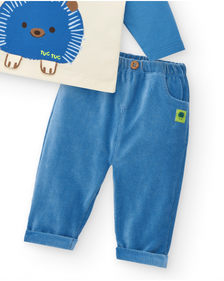 Ensemble t-shirt et pantalon bleu garçon imprimé hérisson