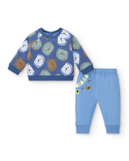 Ensemble sweat et pantalon bleu garçon imprimé hérisson