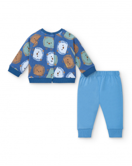 Ensemble sweat et pantalon bleu garçon imprimé hérisson