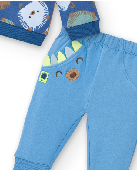 Ensemble sweat et pantalon bleu garçon imprimé hérisson