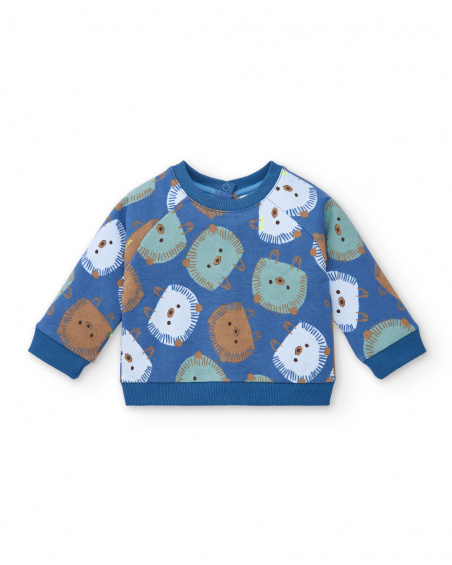 Ensemble sweat et pantalon bleu garçon imprimé hérisson