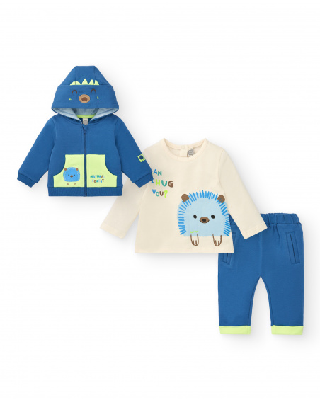 Ensemble sweat, t-shirt et pantalon garçon bleu et beige