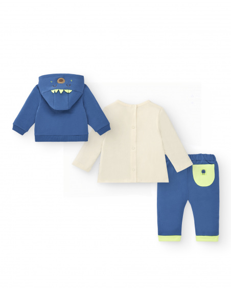 Ensemble sweat, t-shirt et pantalon garçon bleu et beige