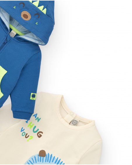 Ensemble sweat, t-shirt et pantalon garçon bleu et beige