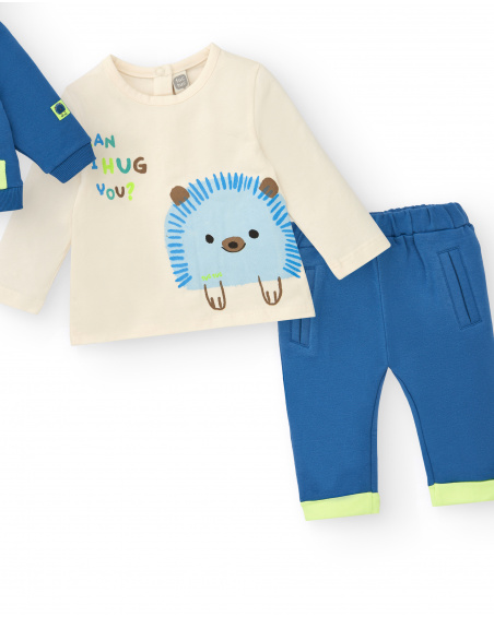 Ensemble sweat, t-shirt et pantalon garçon bleu et beige