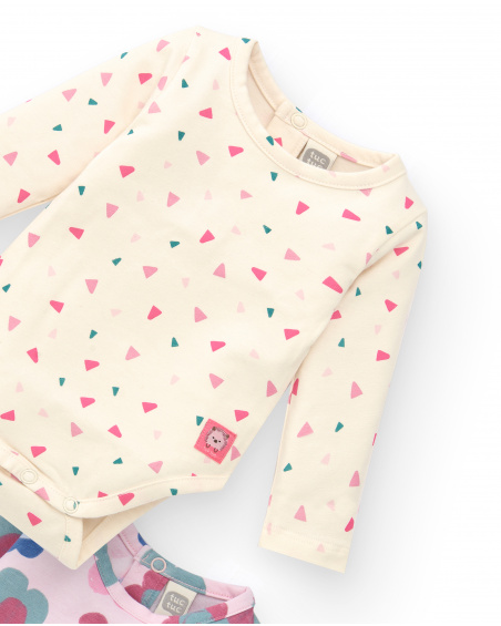 Lot de 2 bodys fille tons crème et rose imprimé hérisson