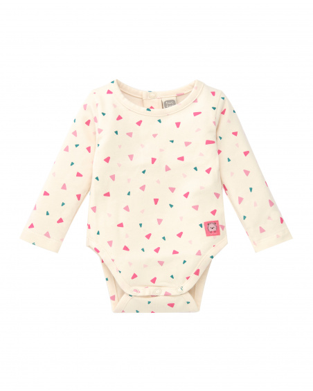 Lot de 2 bodys fille tons crème et rose imprimé hérisson