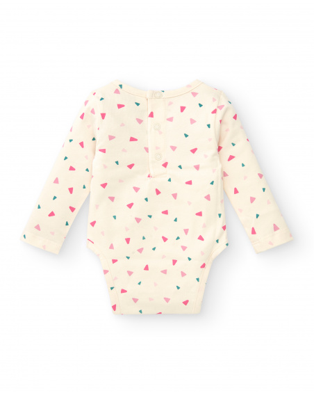 Lot de 2 bodys fille tons crème et rose imprimé hérisson