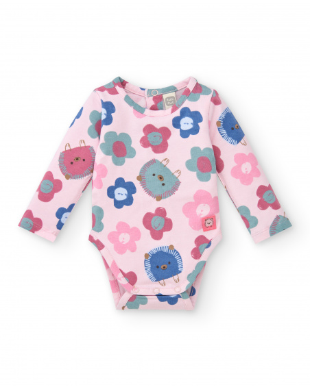 Lot de 2 bodys fille tons crème et rose imprimé hérisson