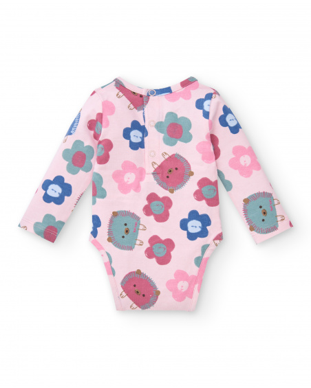 Lot de 2 bodys fille tons crème et rose imprimé hérisson