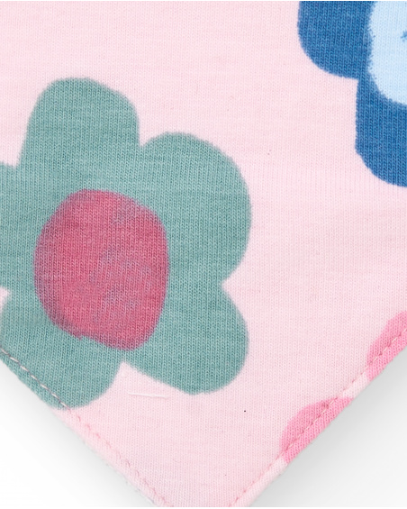 Bavoir bandana fille rose imprimé hérisson et fleurs collection