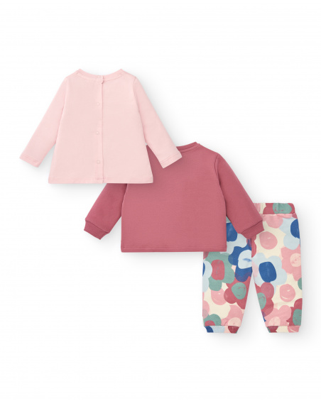 Ensemble fille t-shirt, veste et pantalon rose imprimé hérisson