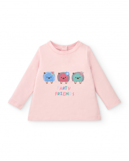 Ensemble fille t-shirt, veste et pantalon rose imprimé hérisson