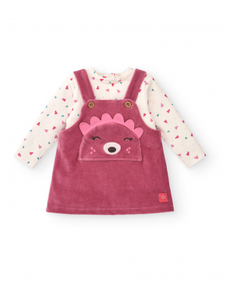 Pichi avec T-shirt pour fille en rose avec motif hérisson et
