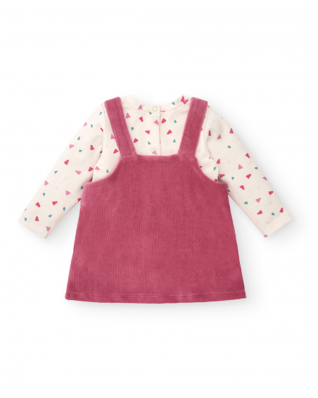 Pichi avec T-shirt pour fille en rose avec motif hérisson et