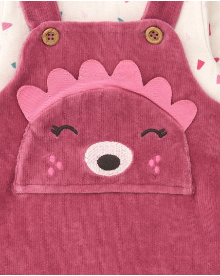 Pichi avec T-shirt pour fille en rose avec motif hérisson et