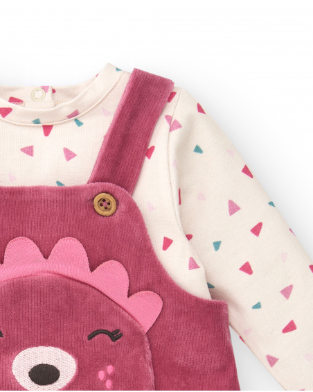 Pichi avec T-shirt pour fille en rose avec motif hérisson et