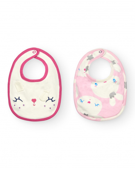 Pack de bavoirs fille rose et blanc motif lapin collection