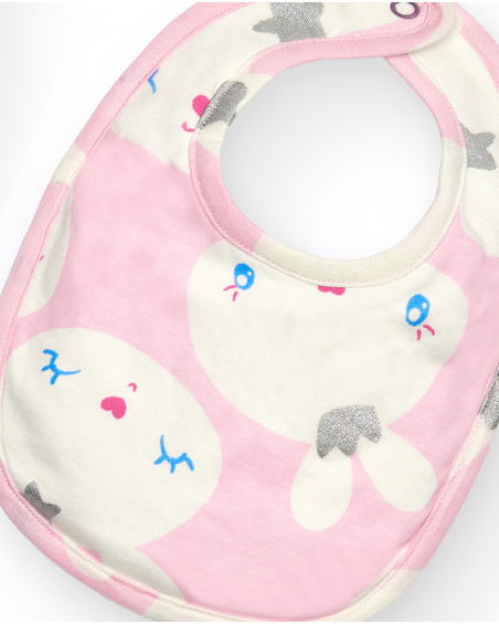 Pack de bavoirs fille rose et blanc motif lapin collection