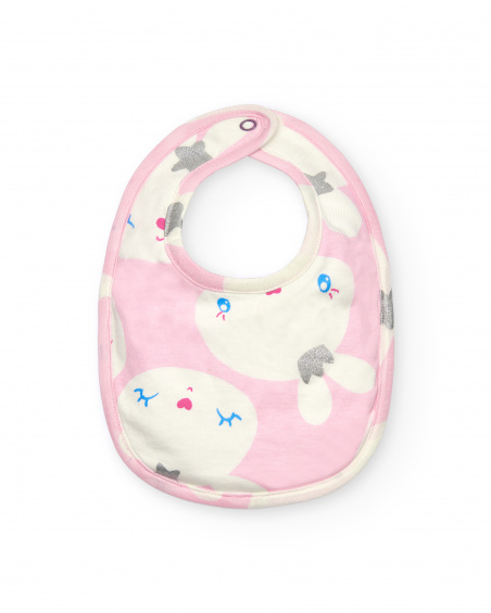 Pack de bavoirs fille rose et blanc motif lapin collection