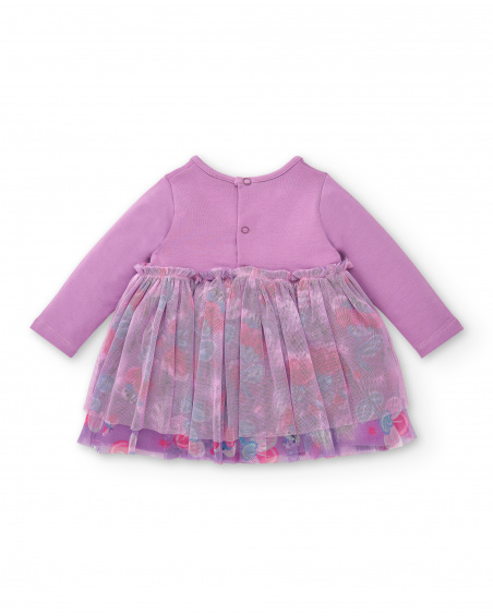 Robe fille lilas avec tulle et imprimé lapin collection Glitter