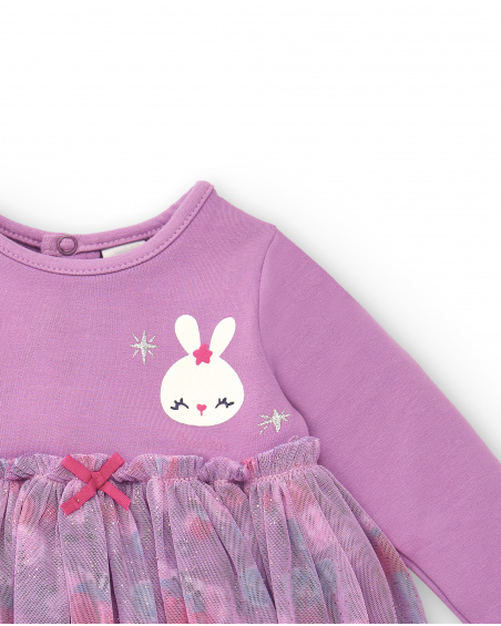 Robe fille lilas avec tulle et imprimé lapin collection Glitter