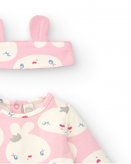 Robe fille rose avec bandeau oreilles et imprimé lapin