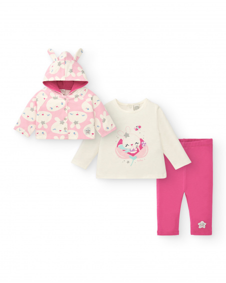 Ensemble fille rose et blanc imprimé lapin collection Glitter