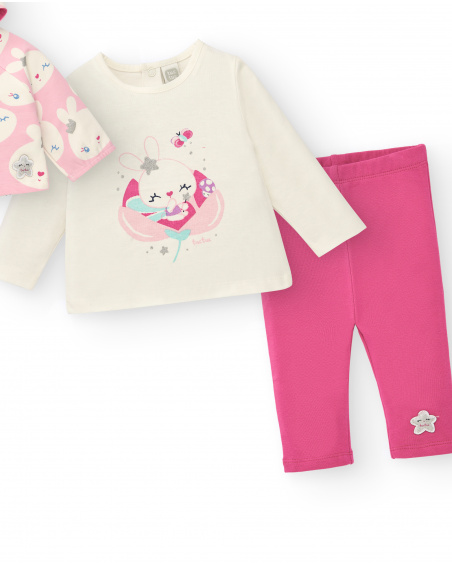 Ensemble fille rose et blanc imprimé lapin collection Glitter