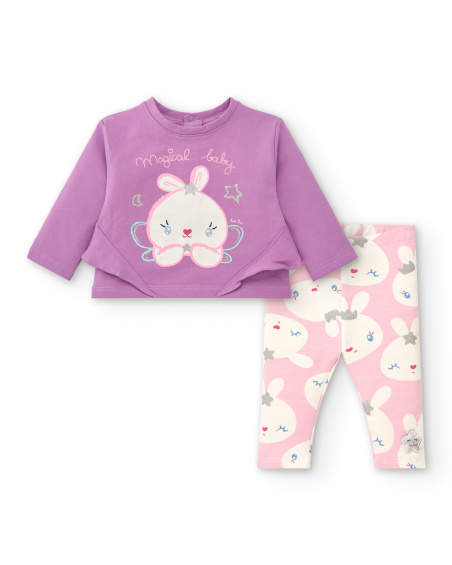Ensemble fille lilas avec motif lapin collection Glitter Tales