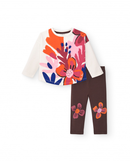 Ensemble fille t-shirt et legging blanc imprimé fleuri Ensemble fille t-shirt et legging blanc imprimé fleuri