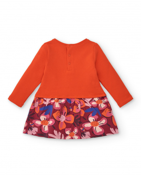 Robe peluche fille orange avec jupe imprimée fleurie collection Robe peluche fille orange avec jupe imprimée fleurie collection