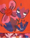 Robe peluche fille orange avec jupe imprimée fleurie collection Robe peluche fille orange avec jupe imprimée fleurie collection