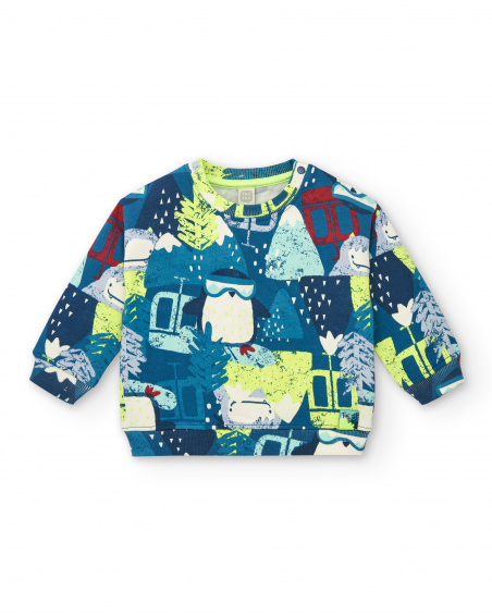 Pull à imprimé montagne et animal pour garçon de la collection