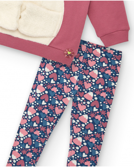 Ensemble sweat-shirt ours polaire rose et legging imprimé fille