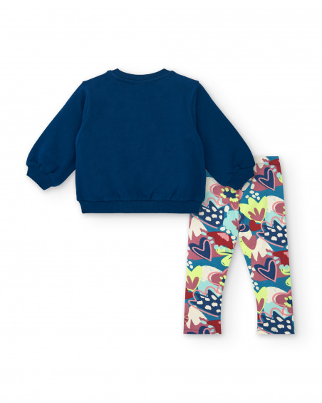 Ensemble sweat bleu motif "COOL" et legging imprimé fleurs pour
