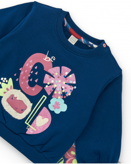 Ensemble sweat bleu motif "COOL" et legging imprimé fleurs pour