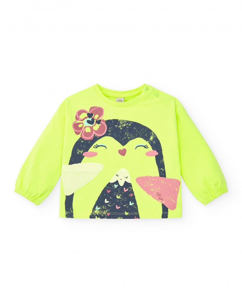 Sweat vert fluo motif pingouin pour fille de la collection