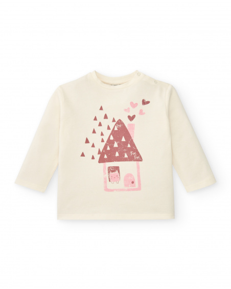 T-shirt crème à manches longues avec imprimé maison pour fille