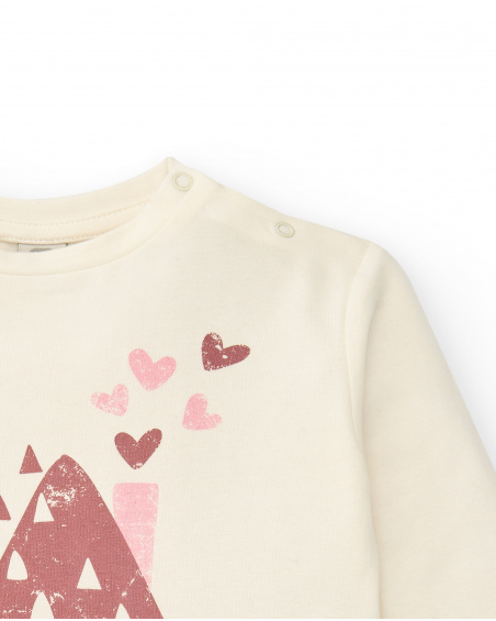 T-shirt crème à manches longues avec imprimé maison pour fille