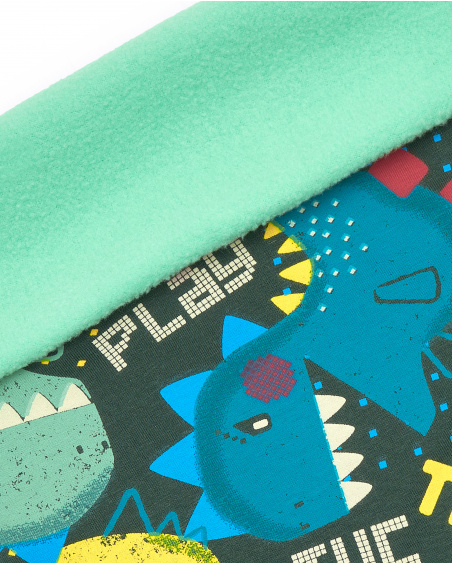 Bandana garçon avec imprimé dinosaure et doublure verte collection Cyber Dino