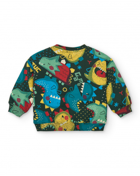 Sweat garçon imprimé dinosaure tons verts collection Cyber Dino