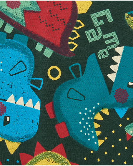 Sweat garçon imprimé dinosaure tons verts collection Cyber Dino